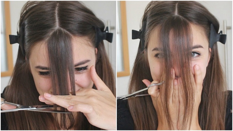 how to cut long curtain bangs at home
