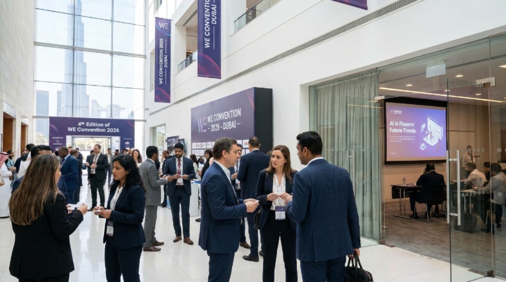 Delegates networking and attending workshops at the 4th edition of WE Convention 2026 in Dubai, UAE