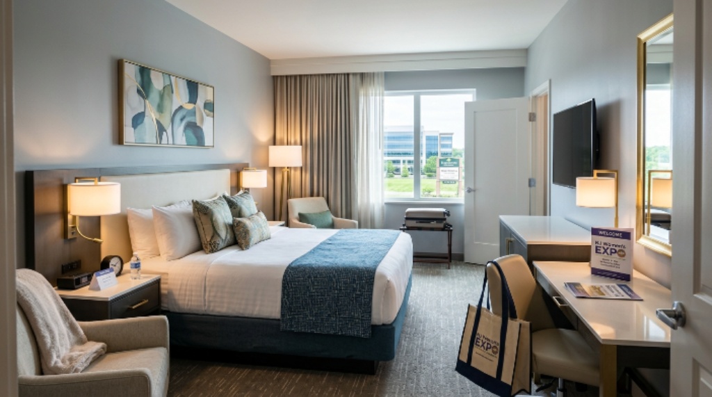 Hotel room interior near NJ Women's Expo 2026 Edison New Jersey