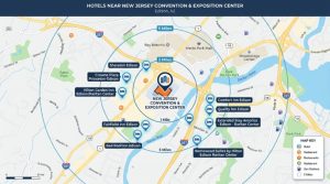 Map showing hotels closest to New Jersey Convention and Exposition Center Edison
