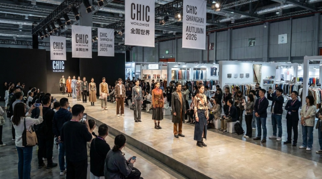 A curated runway show presented by international exhibitors from the CHIC Worldwide segment on the exhibition floor at CHIC Shanghai Autumn 2026 in Qingpu District, Shanghai