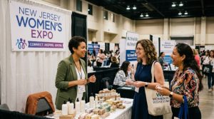 Women entrepreneurs connecting at New Jersey Women's Expo vendor hall
