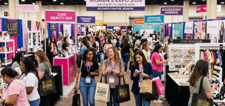 Women attending the New Jersey Ultimate Women's Expo 2026 at the New Jersey Expo Center in Edison, browsing fashion and beauty booths on the show floor