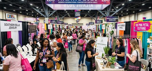 Women browsing vendor booths and shopping at the Atlanta Ultimate Women's Expo 2026 inside the Georgia International Convention Center