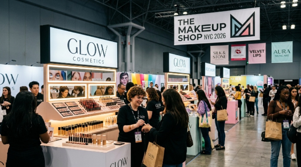 Beauty brands and products on display at The Makeup Shop NYC 2026 show floor